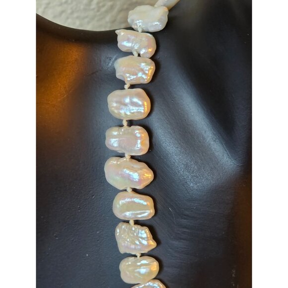 Biwa Pearl Necklace Sterling Silver Leaf & Vine Toggle Clasp 18" - Picture 7 of 12